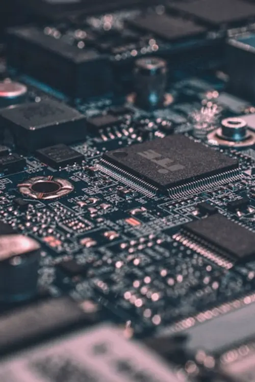 Circuit board close-up, illustrating intelligence